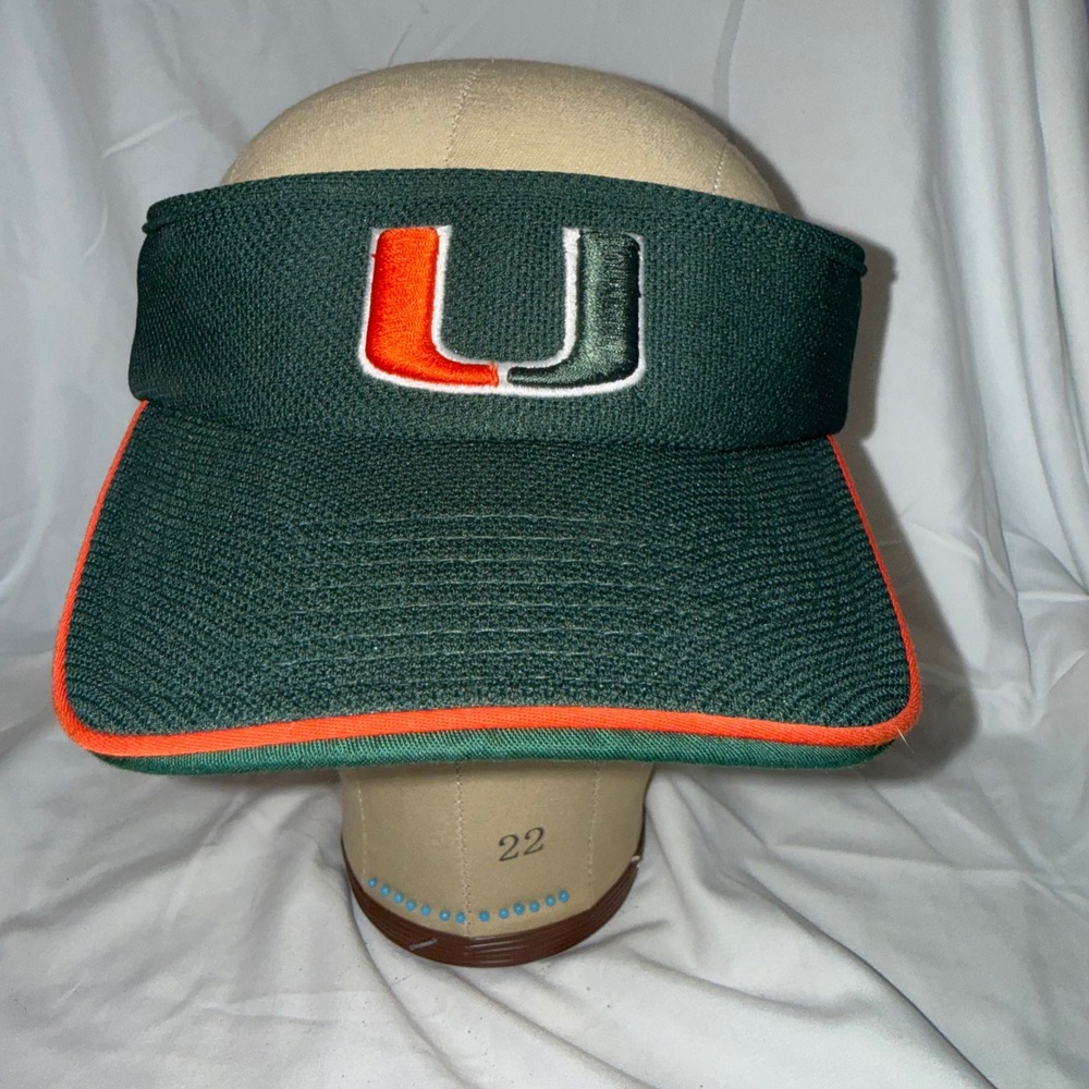 Nike Team University of Miami Hurricanes Visor Green Orange Stretch Fit Mens OS